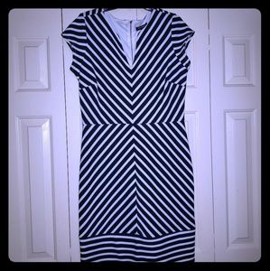 Chevron Navy Blue and White Work Casual Dress 12